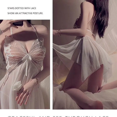 Lena - Transparenter Schmetterlingsspitzen-Pyjama-Set