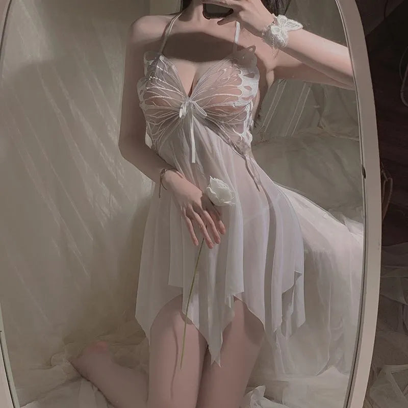 Lena - Transparenter Schmetterlingsspitzen-Pyjama-Set