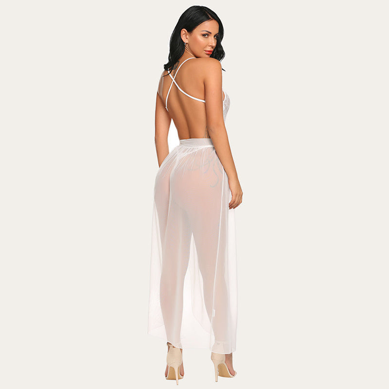 Lena - Sexy Deep V Lace Bodysuit mit Mesh Rock