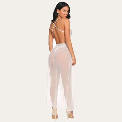 Lena - Sexy Deep V Lace Bodysuit mit Mesh Rock