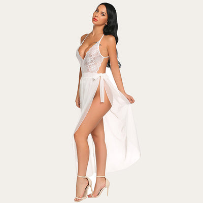 Lena - Sexy Deep V Lace Bodysuit mit Mesh Rock