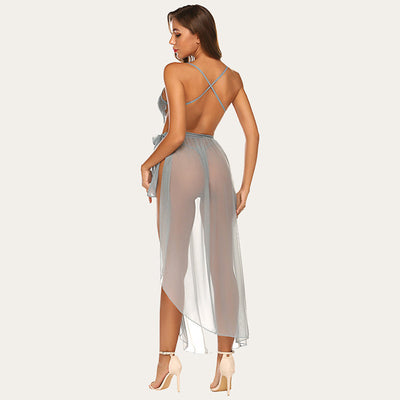 Lena - Sexy Deep V Lace Bodysuit mit Mesh Rock