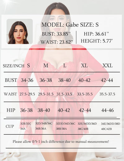 2-teiliges transparentes Kimono-Bademantel-Set mit Spitzen-Teddy