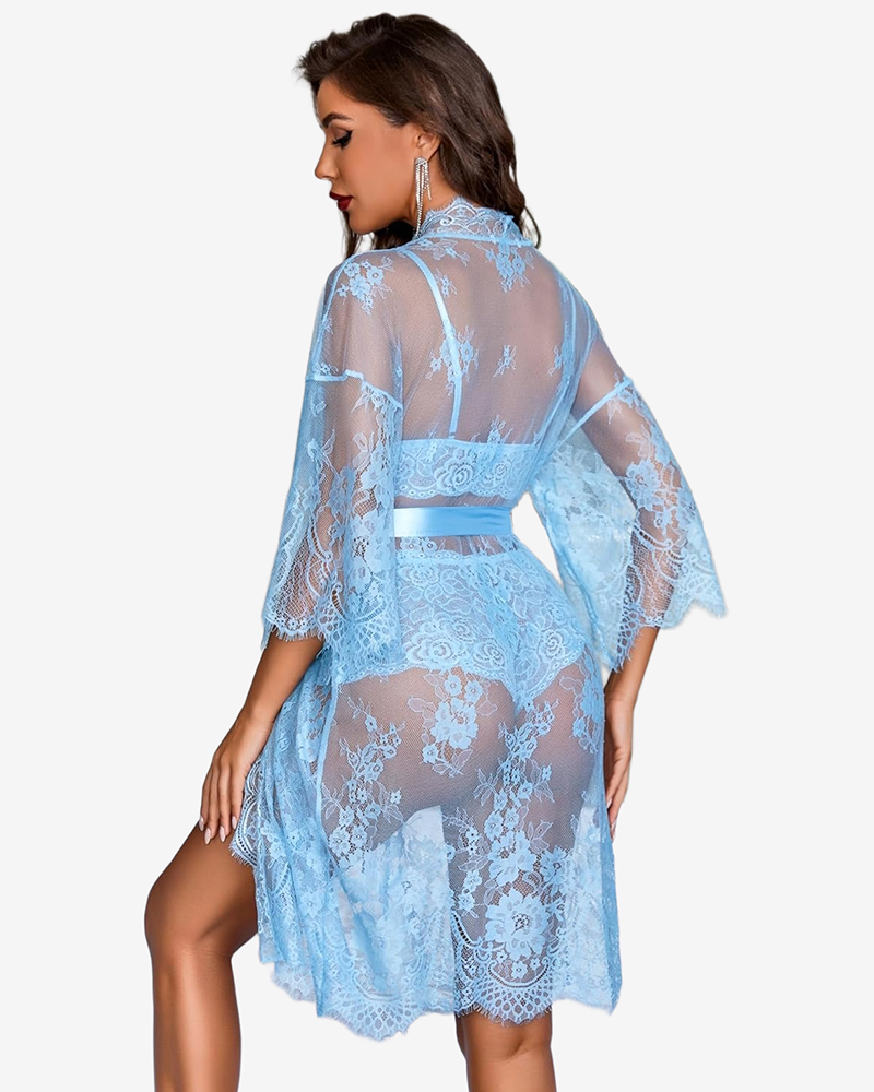 3-teilige Büsten- und Panty-Sets mit Bademantel