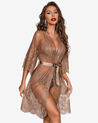 3-teilige Büsten- und Panty-Sets mit Bademantel