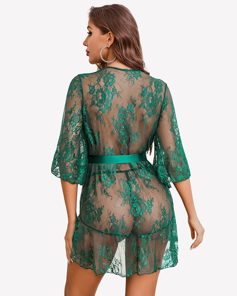 Spitzen-Babydoll-Robe Negligé Kleid