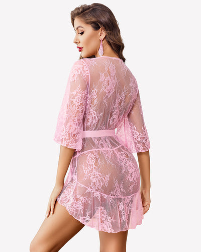 Spitzen-Babydoll-Robe Negligé Kleid