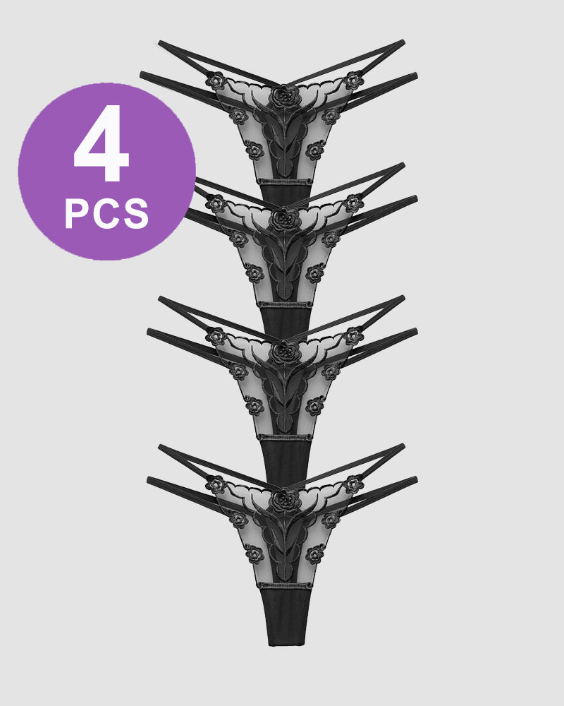 Rosenstickerei Tanga Mesh-Höschen