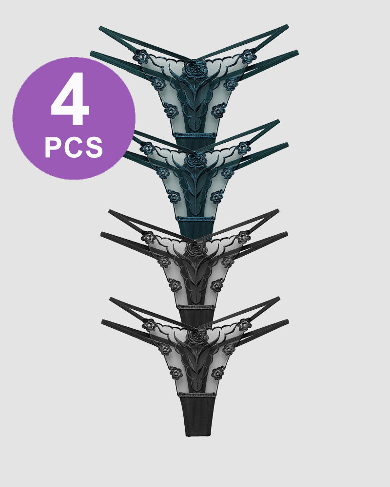 Rosenstickerei Tanga Mesh-Höschen