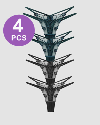 Rosenstickerei Tanga Mesh-Höschen