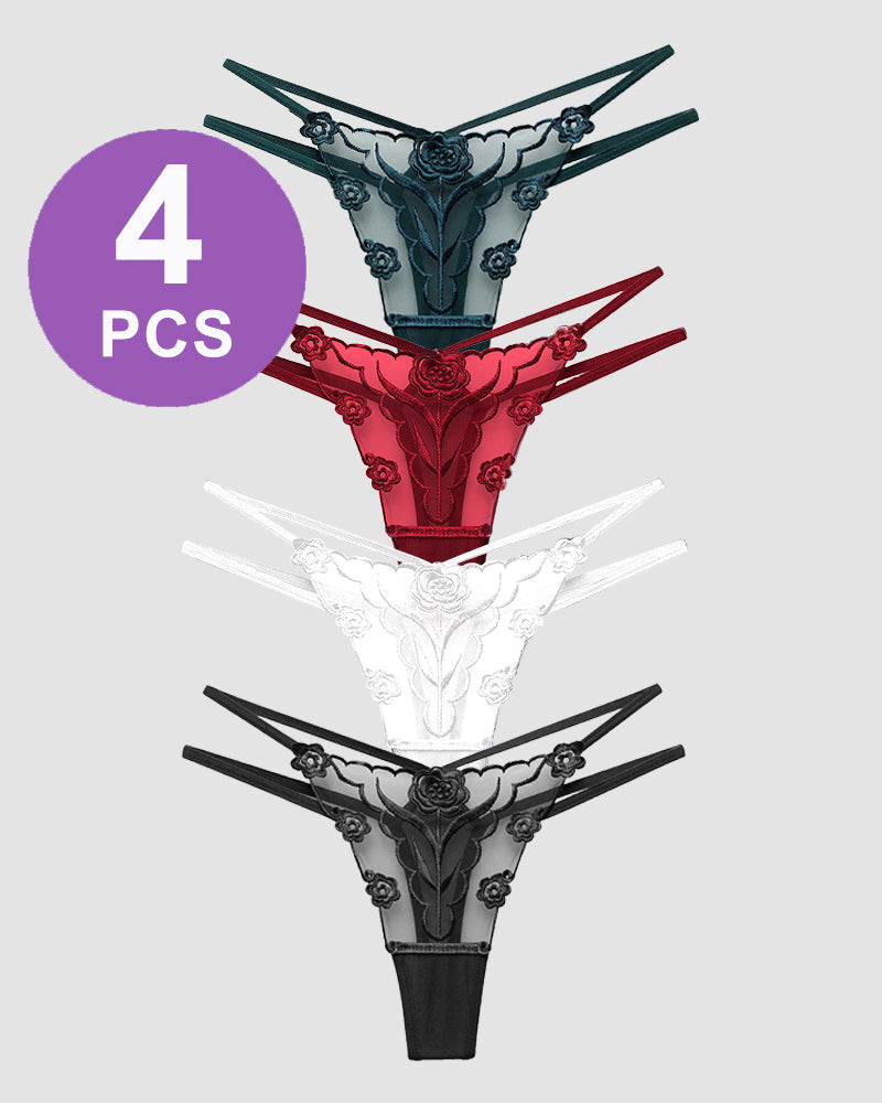 Rosenstickerei Tanga Mesh-Höschen