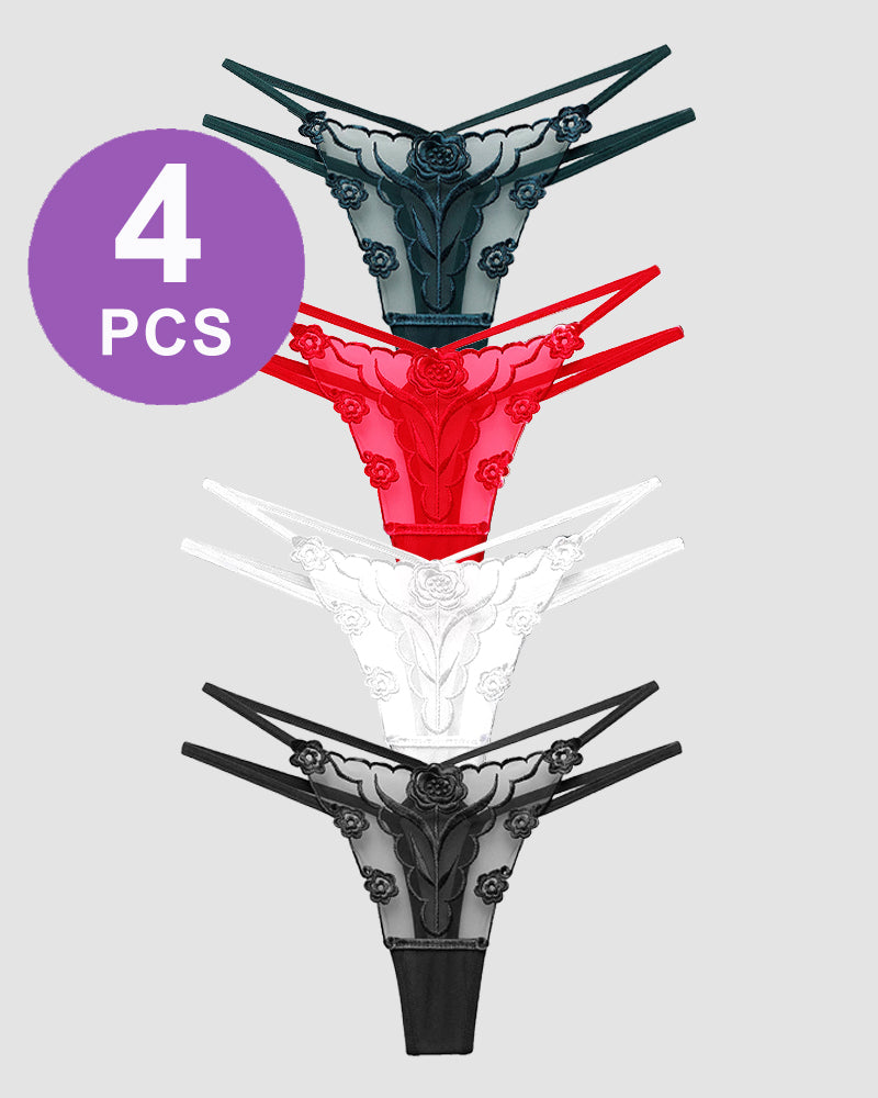 Rosenstickerei Tanga Mesh-Höschen