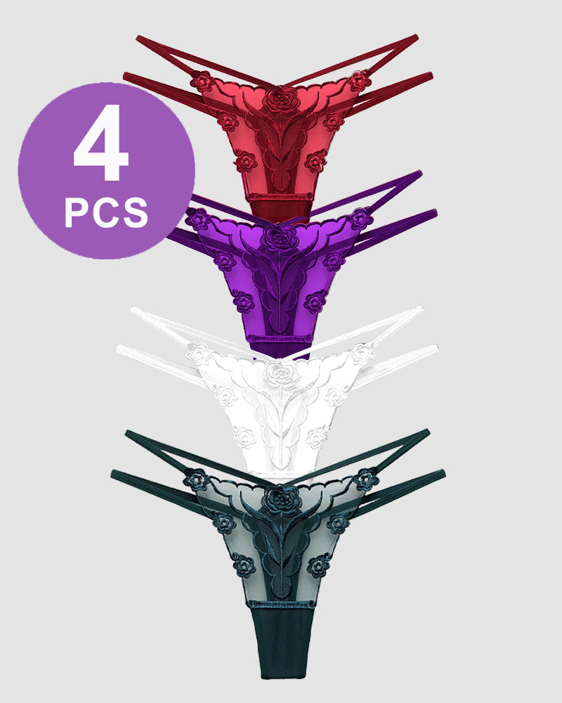 Rosenstickerei Tanga Mesh-Höschen