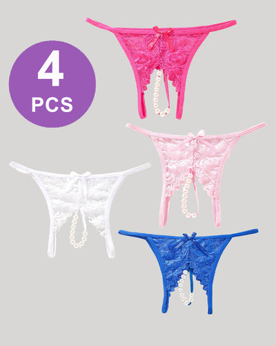 Spitzen-Perlen G-String Low-Rise T-Back Tangas Panty-Set