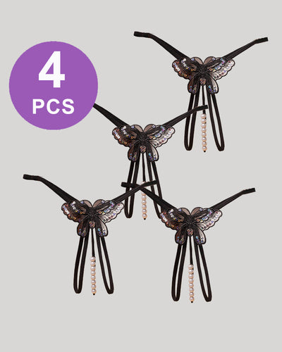 Perlenbesticktes Mesh-Waschen mit niedrig sitzendem Höschen-Set