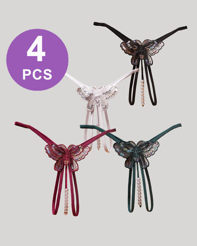 Perlenbesticktes Mesh-Waschen mit niedrig sitzendem Höschen-Set