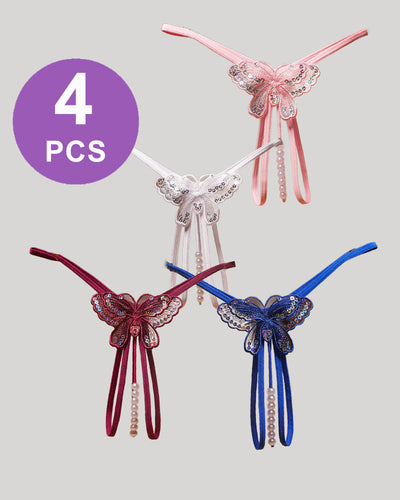 Perlenbesticktes Mesh-Waschen mit niedrig sitzendem Höschen-Set