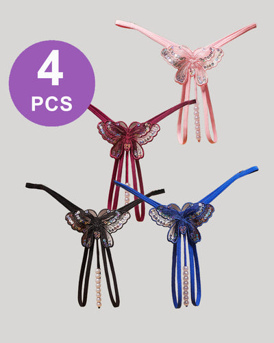 Perlenbesticktes Mesh-Waschen mit niedrig sitzendem Höschen-Set