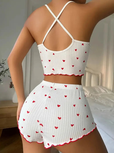 Lena - Herz Print Pyjama Set Seidene Loungewear für Damen