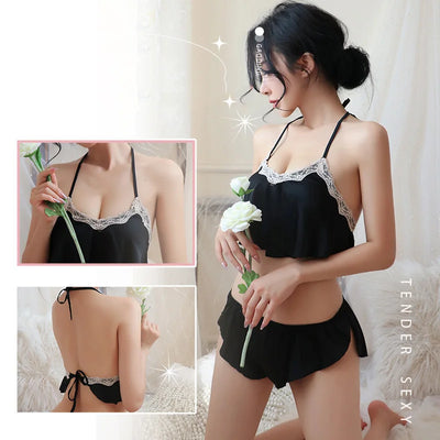 Elsa – Verführerisches Spitzen-Bauchband-Pyjama-Set