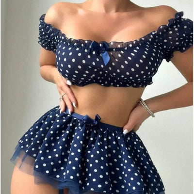 Elena - Sexy 3-Teiliges Polka Dot Set mit Spitze