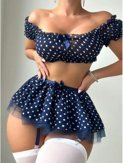 Elena - Sexy 3-Teiliges Polka Dot Set mit Spitze
