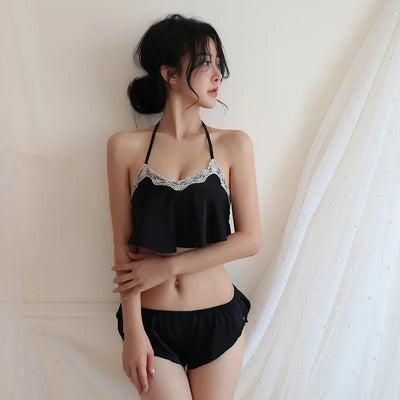 Elsa – Verführerisches Spitzen-Bauchband-Pyjama-Set