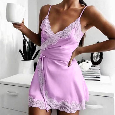 Nina - Sexy Nachtkleid mit Spitzen-Schnürung und Trägern