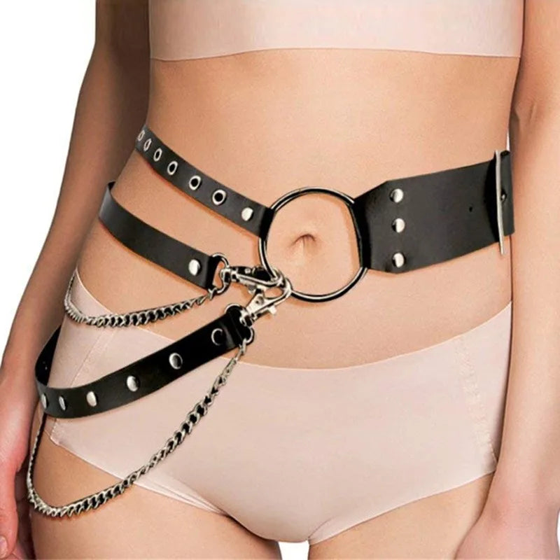 Title: Lena – Gothic Punk Taille Riem mit Metallketten