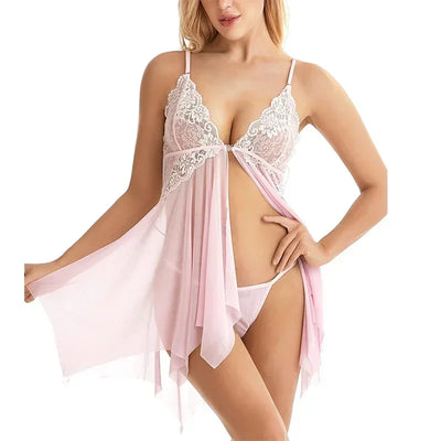 Isabella - Sexy Babydoll Nachthemd mit Spitze und Mesh