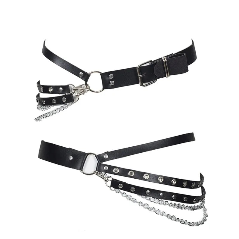 Title: Lena – Gothic Punk Taille Riem mit Metallketten