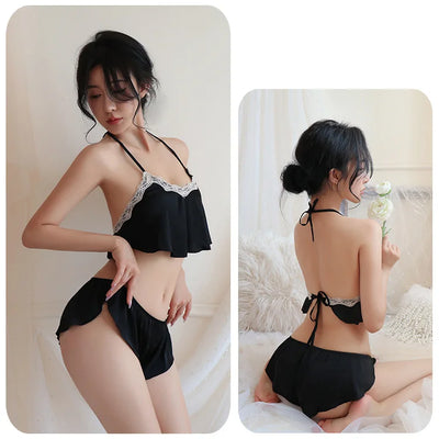 Elsa – Verführerisches Spitzen-Bauchband-Pyjama-Set