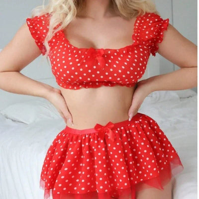 Elena - Sexy 3-Teiliges Polka Dot Set mit Spitze