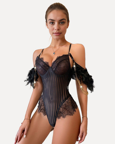 Kettenfeder Wimpern Spitze Bodysuit