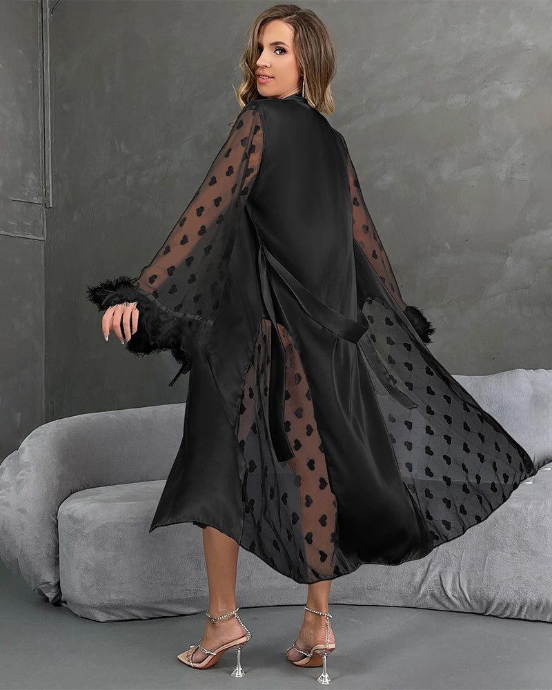 Herz Feder Ärmel Nachthemd Mit Gürtel