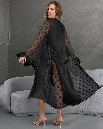 Herz Feder Ärmel Nachthemd Mit Gürtel