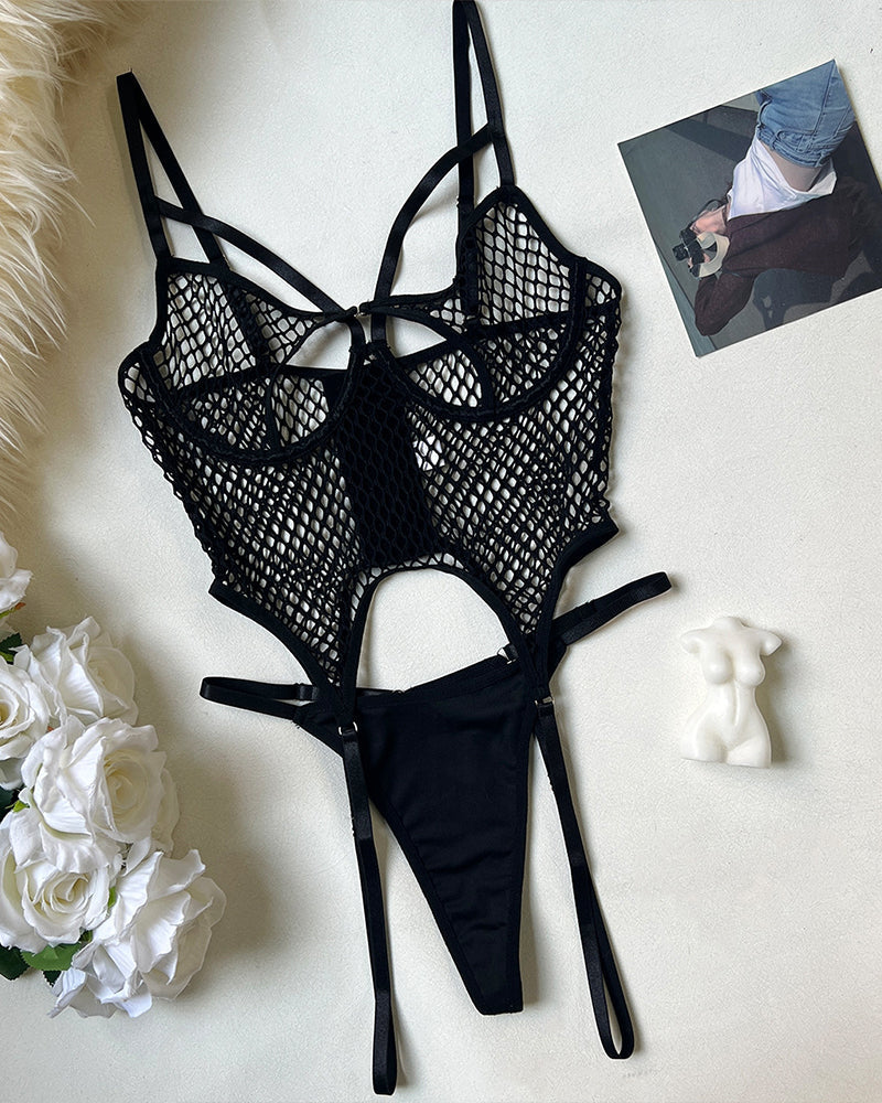 Netz-Body mit Panty durchsichtig