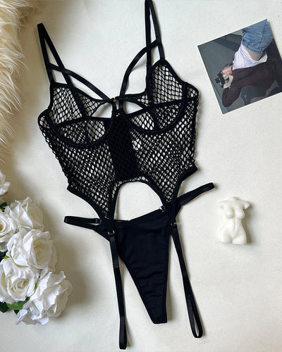 Netz-Body mit Panty durchsichtig