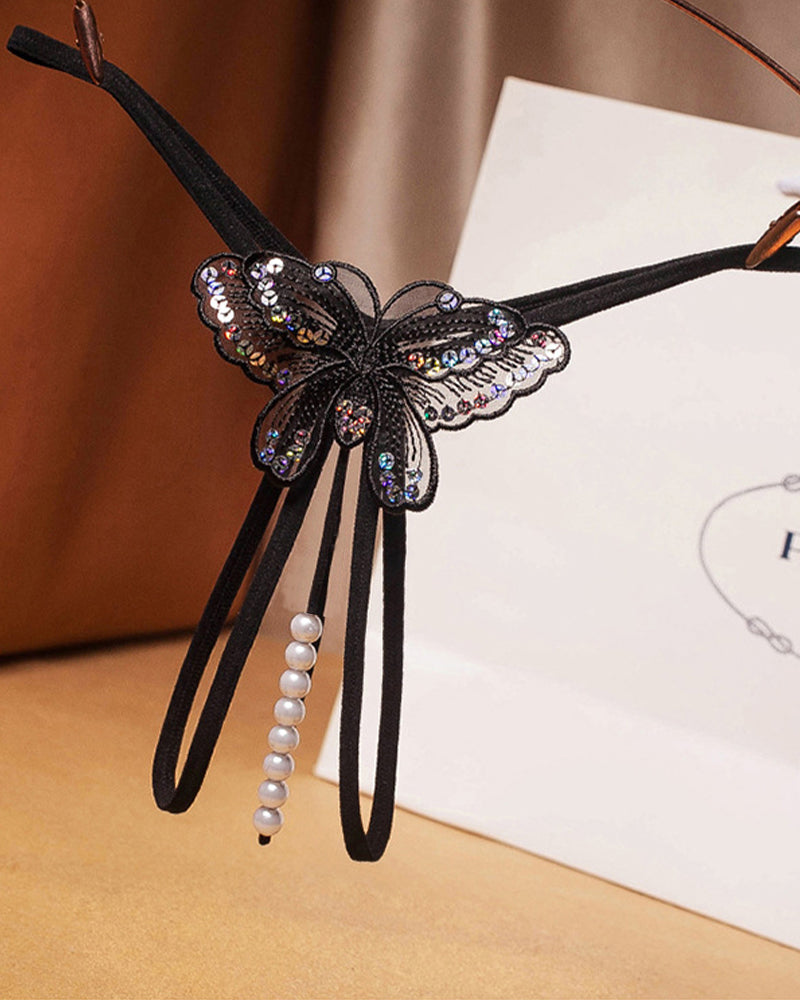 Perlenbestickte Mesh-Höschen mit niedrigem Bund