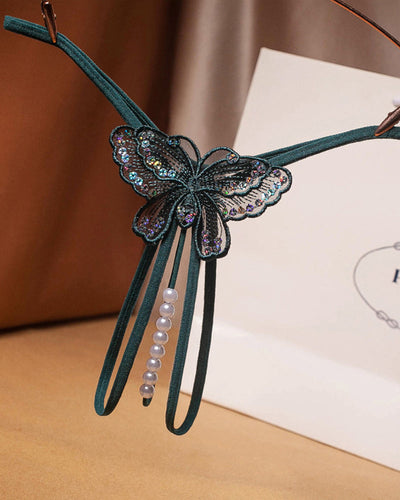 Perlenbestickte Mesh-Höschen mit niedrigem Bund