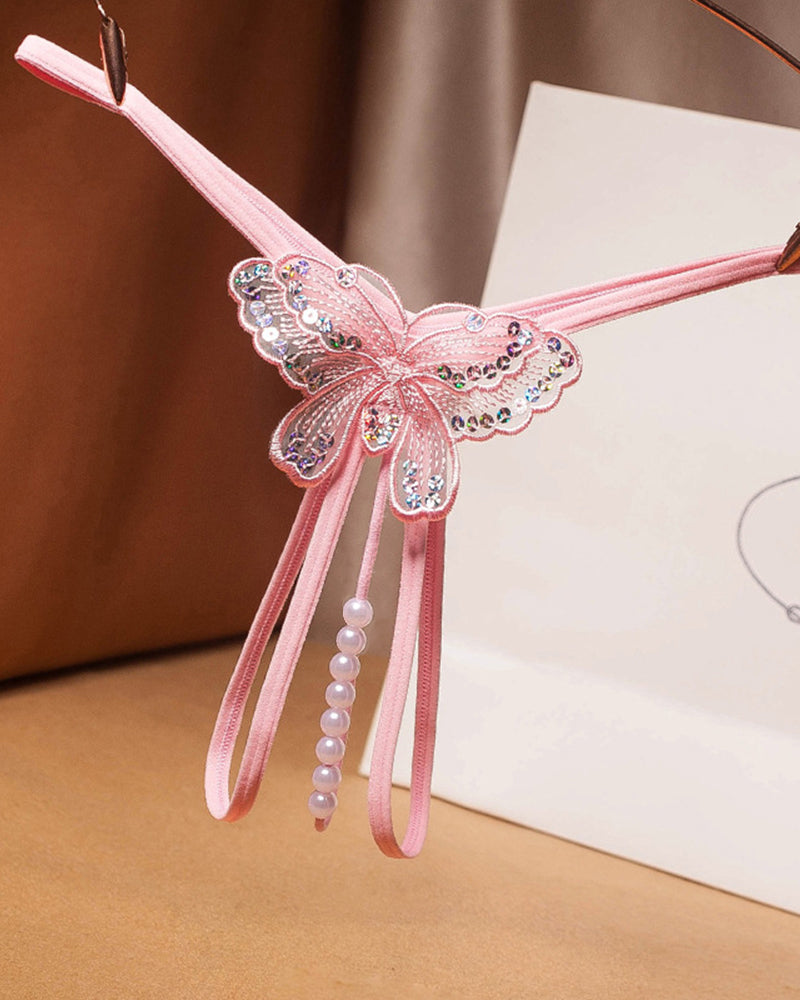 Perlenbestickte Mesh-Höschen mit niedrigem Bund