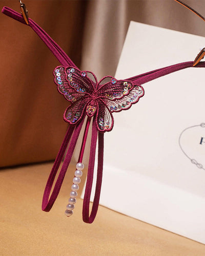 Perlenbestickte Mesh-Höschen mit niedrigem Bund