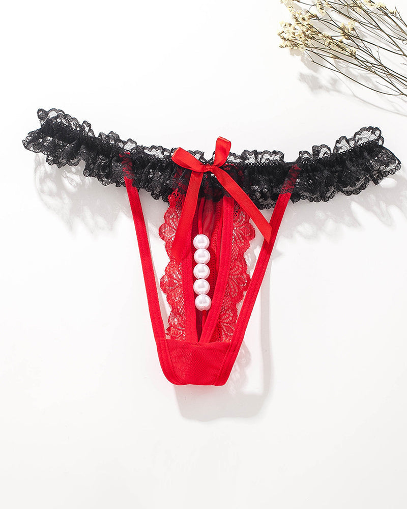 Spitze Low-Rise Perlen Tangas