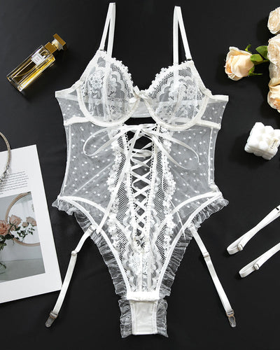 Spitzen-Hohlnetz-Kreuzträger-Body