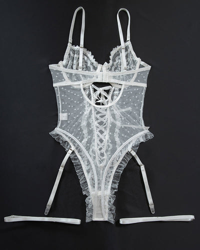 Spitzen-Hohlnetz-Kreuzträger-Body