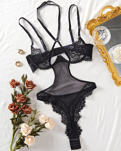 Spitzenlose, ausgeschnittene durchsichtige Mesh-Body mit Paspelierung