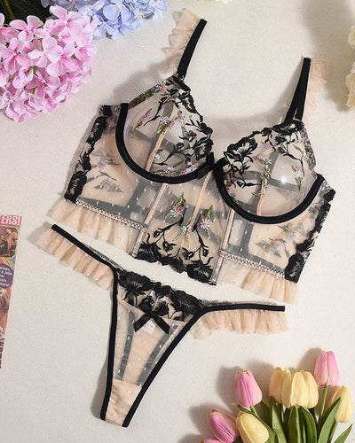 Spitzenstickerei Bügel-BH mit Schlüpfer Set