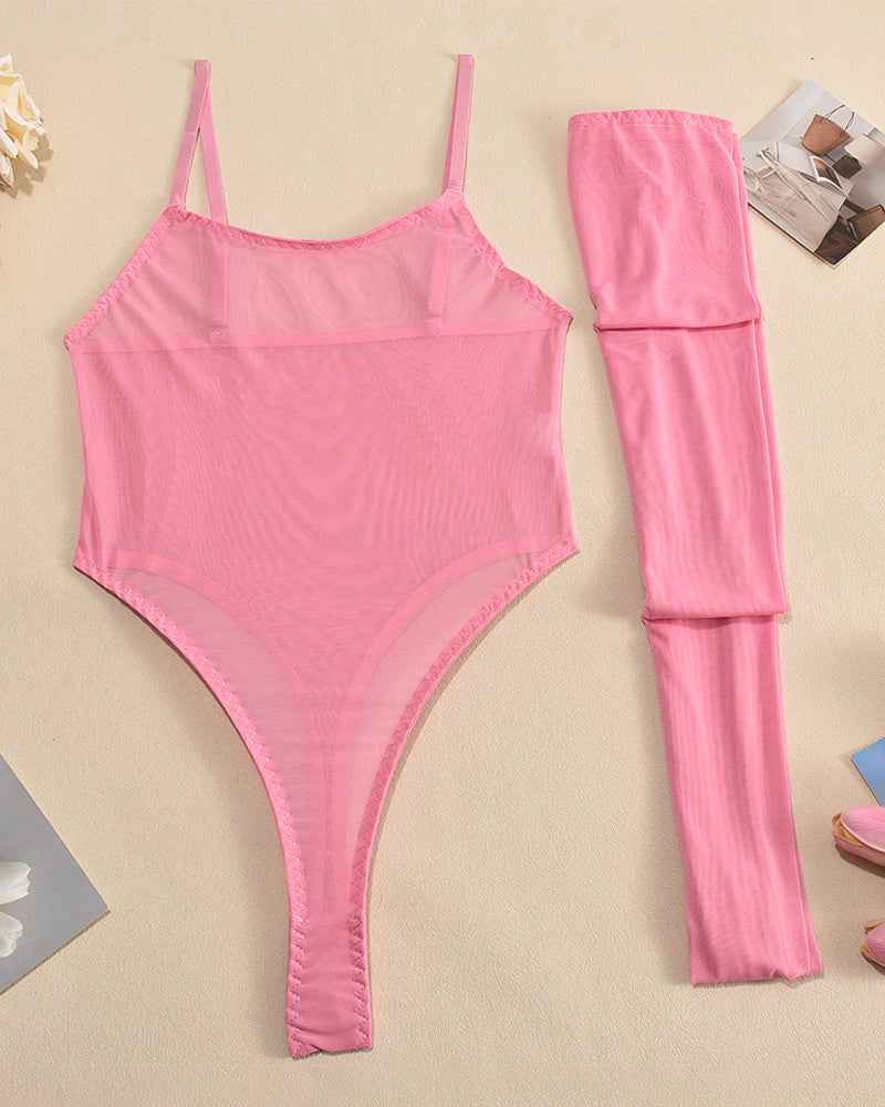 Mesh-Transparente Bodies mit Strümpfen