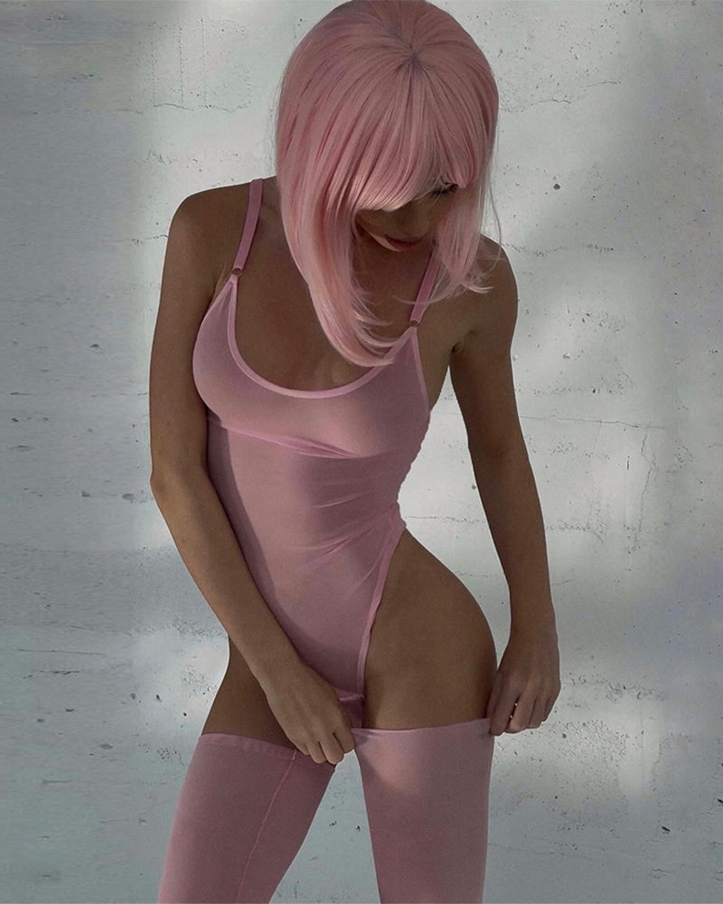 Mesh-Transparente Bodies mit Strümpfen