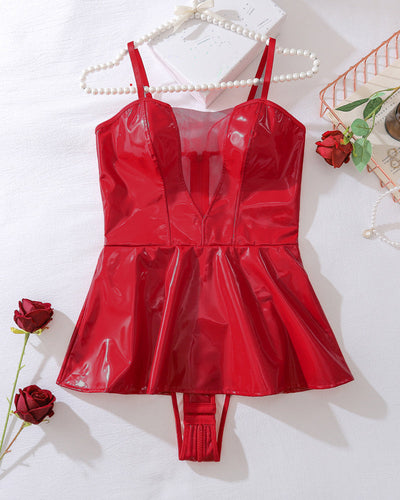 Leder Minikleid Bodycon Bodysuit Kleid